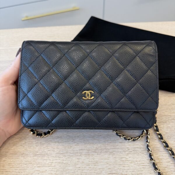 Chanel Caviar Quilted Wallet on Chain WOC Black Gold Hardware