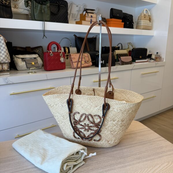 Loewe Iraca Palm Calfskin Medium Anagram Basket Bag Natural Tan