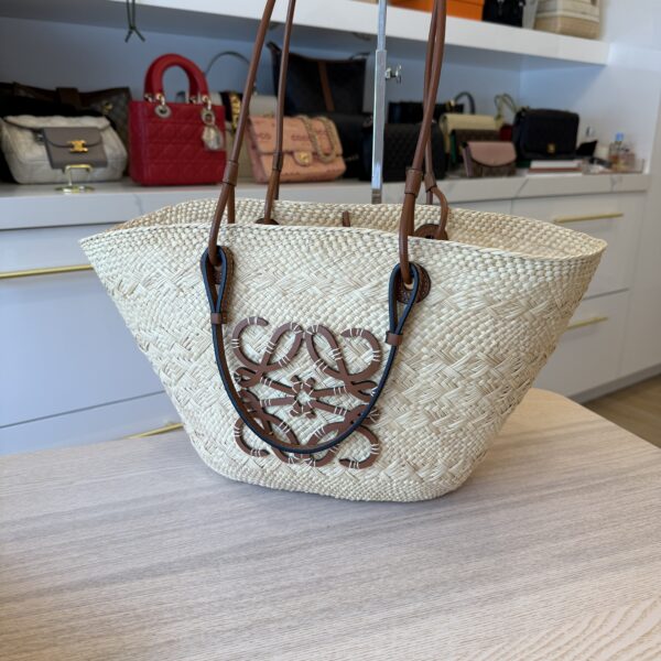 Loewe Iraca Palm Calfskin Medium Anagram Basket Bag Natural Tan