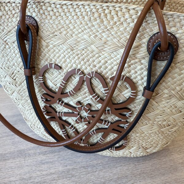 Loewe Iraca Palm Calfskin Medium Anagram Basket Bag Natural Tan