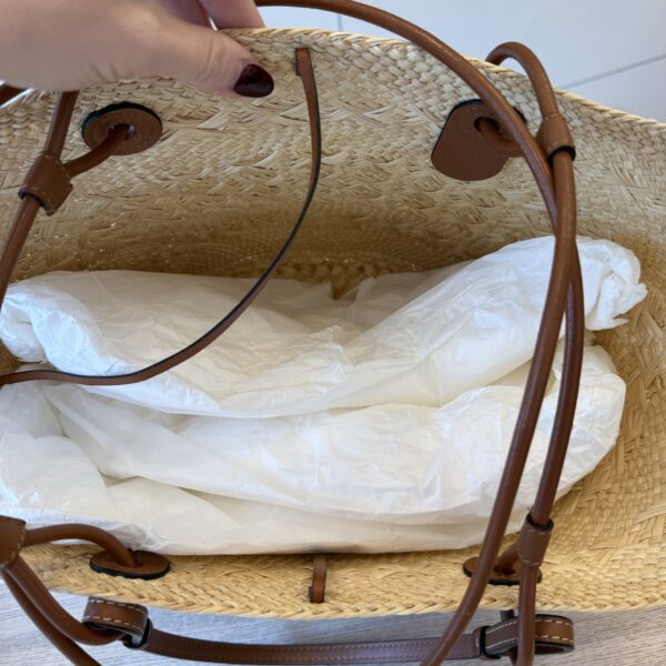 Loewe Iraca Palm Calfskin Medium Anagram Basket Bag Natural Tan