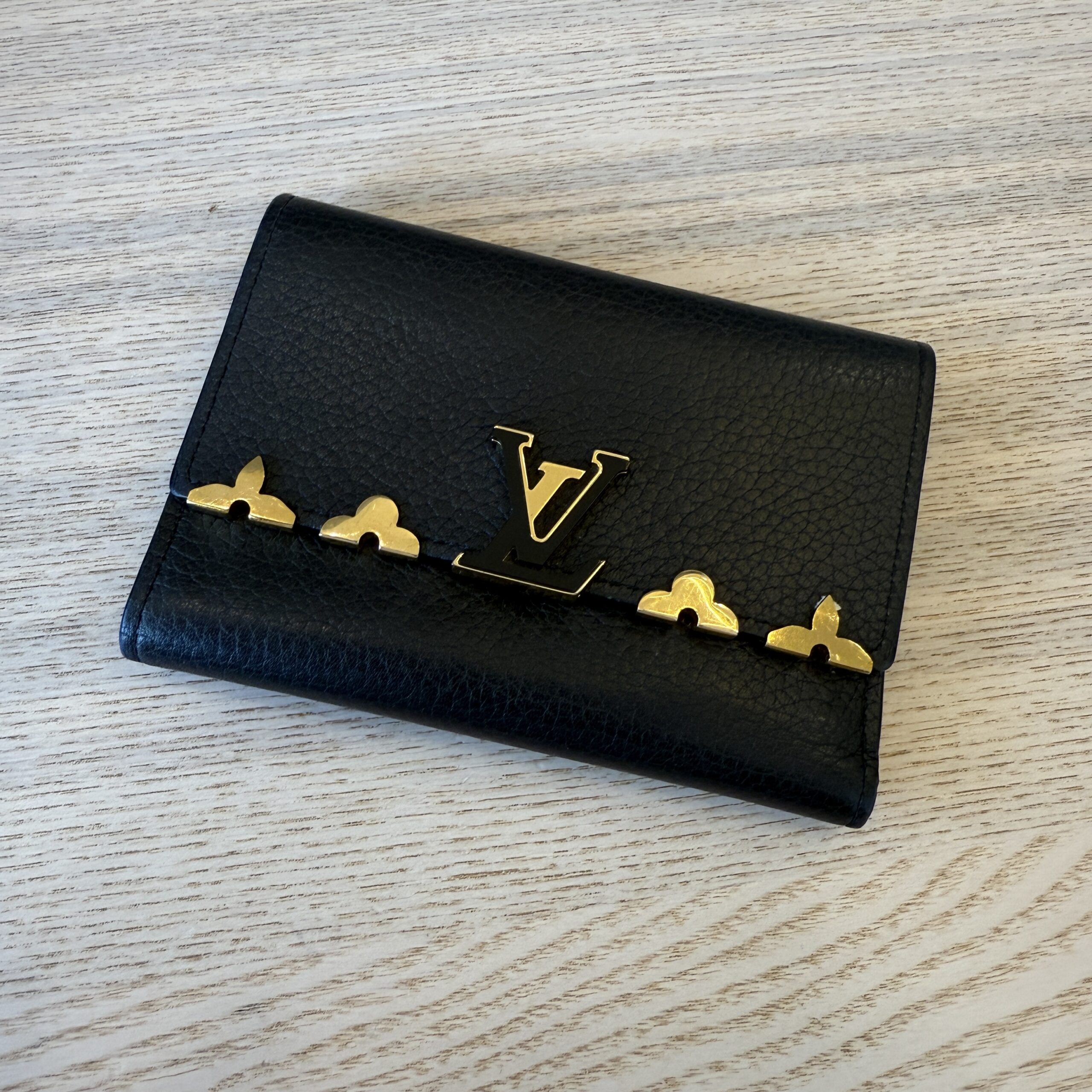 Louis Vuitton Taurillon Embellished Capucines Compact Wallet Black