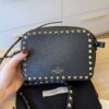 VALENTINO GARAVANI Pebbled Calfskin Rockstud Camera Crossbody Bag Black