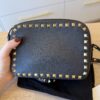 VALENTINO GARAVANI Pebbled Calfskin Rockstud Camera Crossbody Bag Black