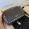 VALENTINO GARAVANI Pebbled Calfskin Rockstud Camera Crossbody Bag Black