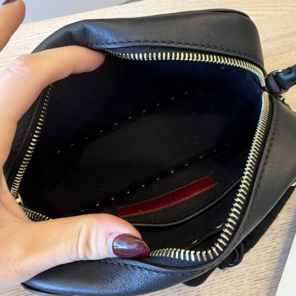 VALENTINO GARAVANI Pebbled Calfskin Rockstud Camera Crossbody Bag Black