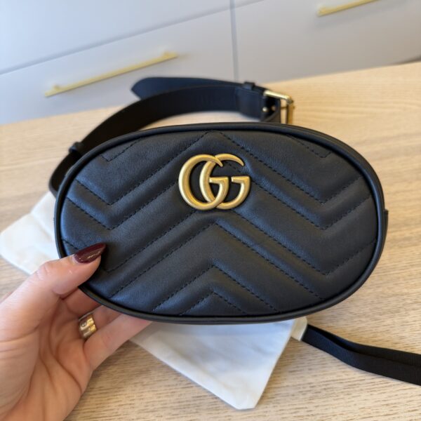 Gucci Calfskin Matelasse GG Marmont Belt Bag 95 38 Black