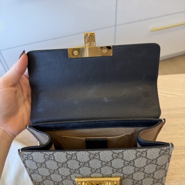 Gucci GG Supreme Monogram Calfskin Small Padlock Shoulder Bag Beige Black Cuir