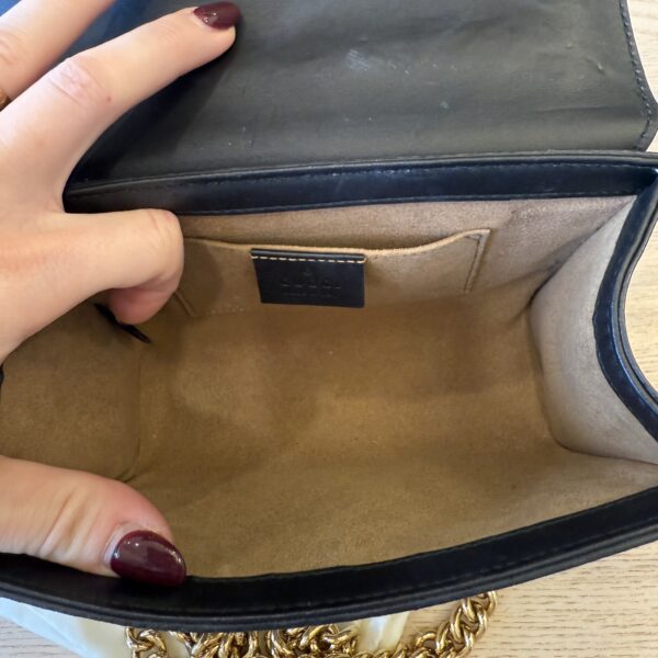 Gucci GG Supreme Monogram Calfskin Small Padlock Shoulder Bag Beige Black Cuir