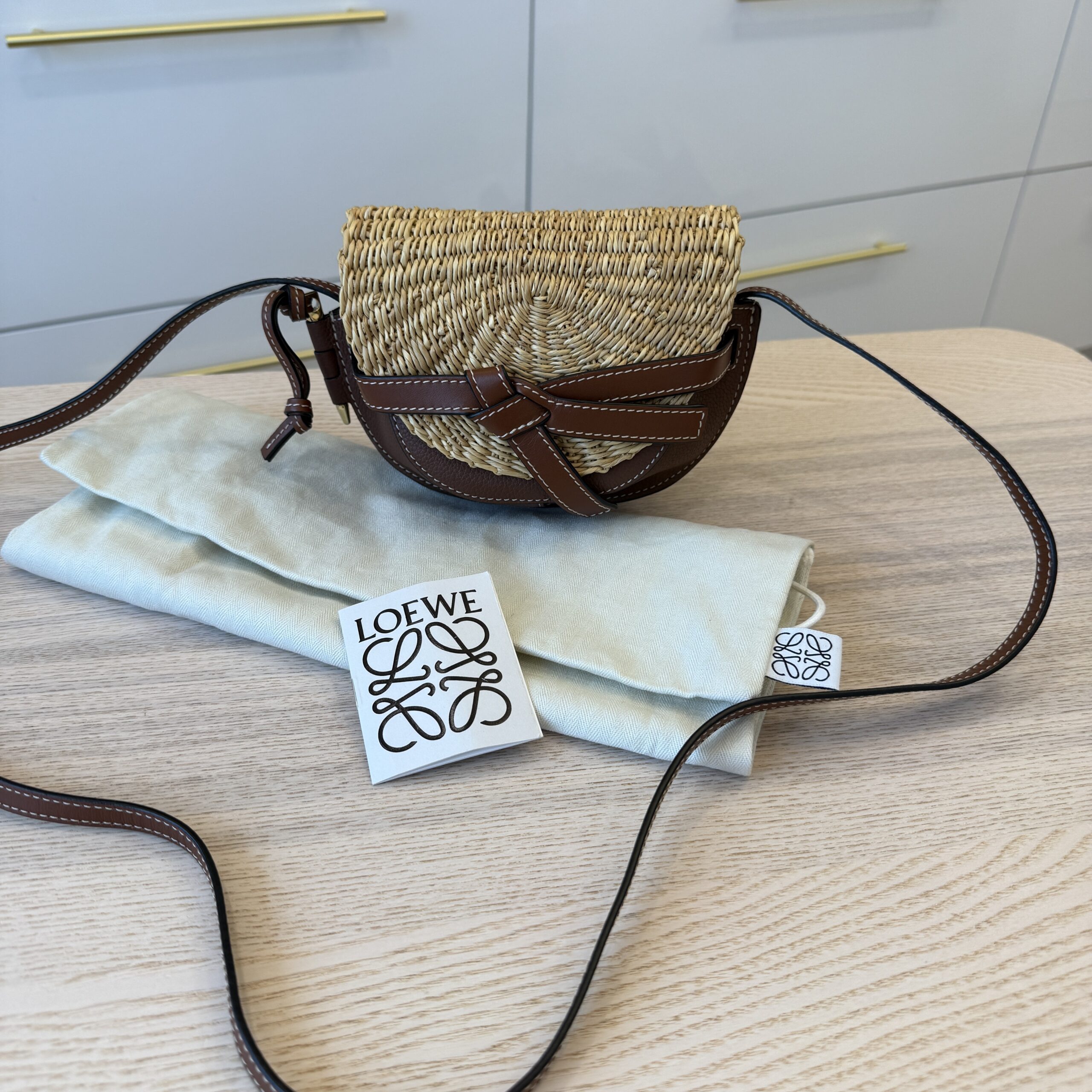Loewe Raffia and Calfskin Mini Gate Bag
