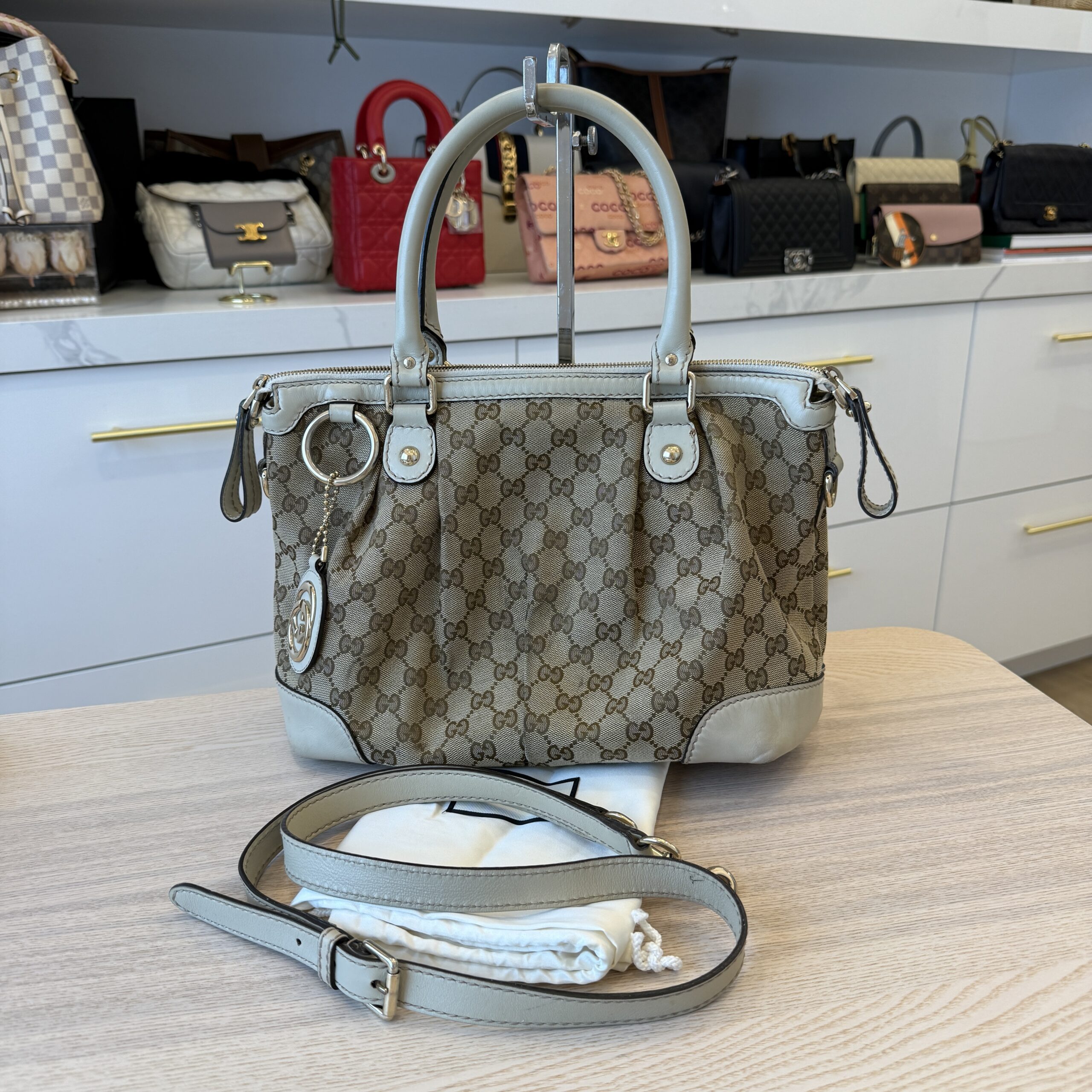 Gucci Sukey Top Handle Satchel GG Canvas with Leather Large
