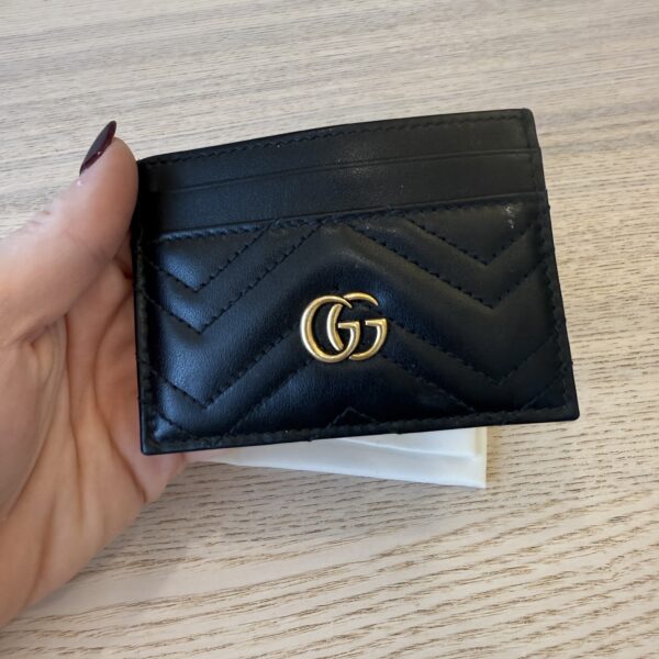 Gucci Calfskin Matelasse GG Marmont Card Holder Black