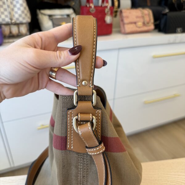 Burberry Canvas Mega Check Medium Ashby Hobo Saddle Brown