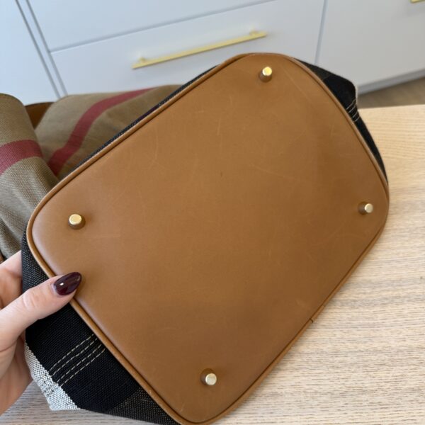 Burberry Canvas Mega Check Medium Ashby Hobo Saddle Brown