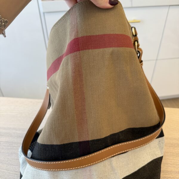 Burberry Canvas Mega Check Medium Ashby Hobo Saddle Brown