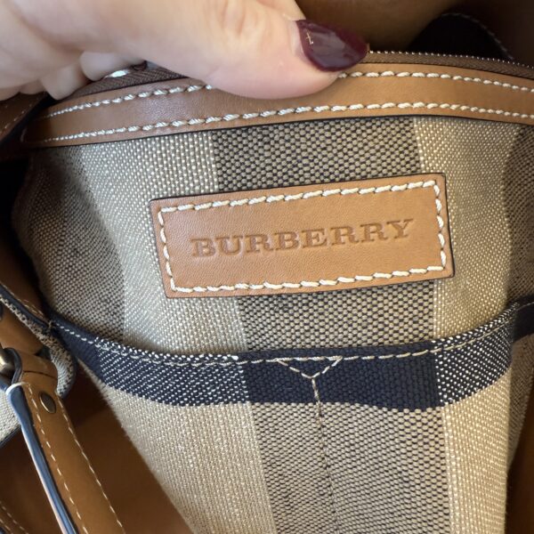 Burberry Canvas Mega Check Medium Ashby Hobo Saddle Brown