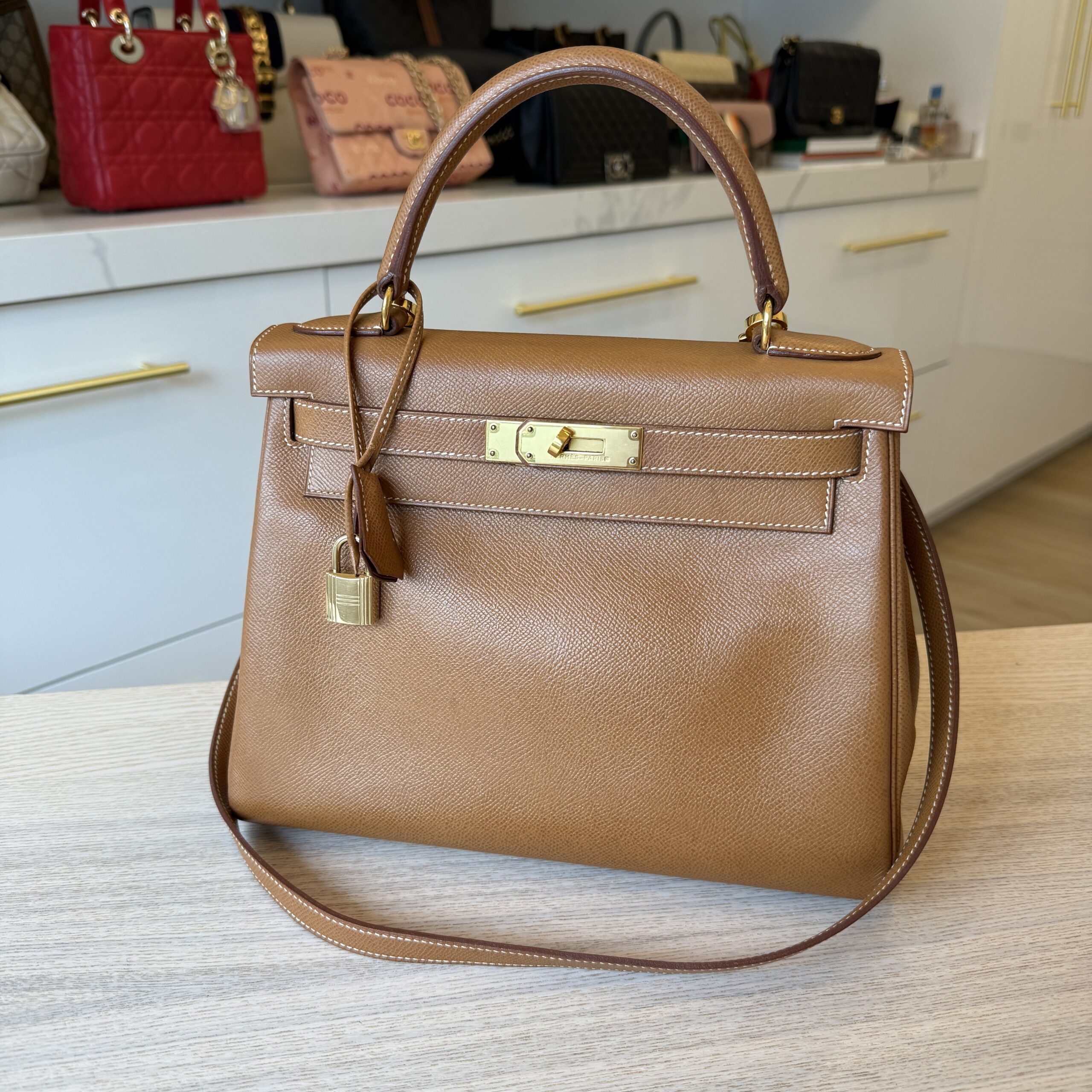 Hermes Kelly Handbag Gold Courchevel with Gold Hardware 28