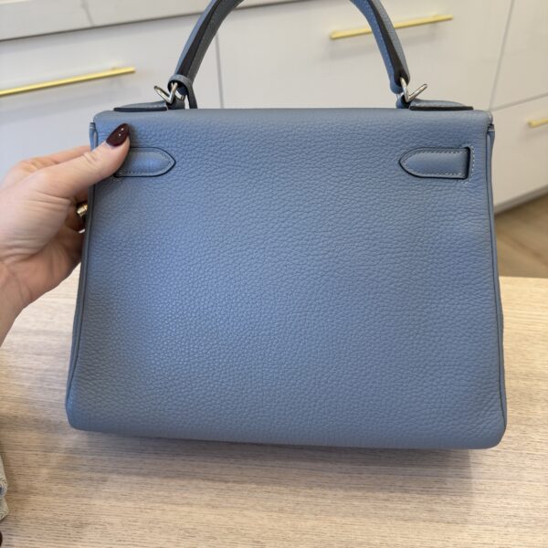 Hermes Kelly Handbag Bleu Lin Togo with Pallladium Hardware 28