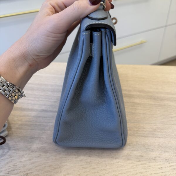 Hermes Kelly Handbag Bleu Lin Togo with Pallladium Hardware 28