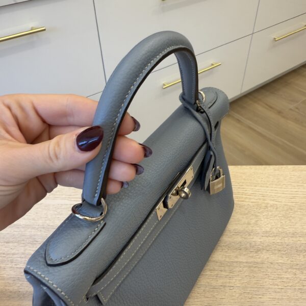 Hermes Kelly Handbag Bleu Lin Togo with Pallladium Hardware 28