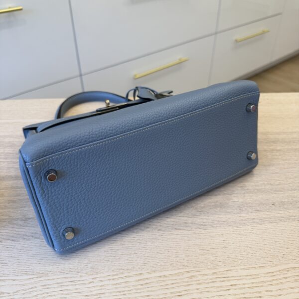 Hermes Kelly Handbag Bleu Lin Togo with Pallladium Hardware 28