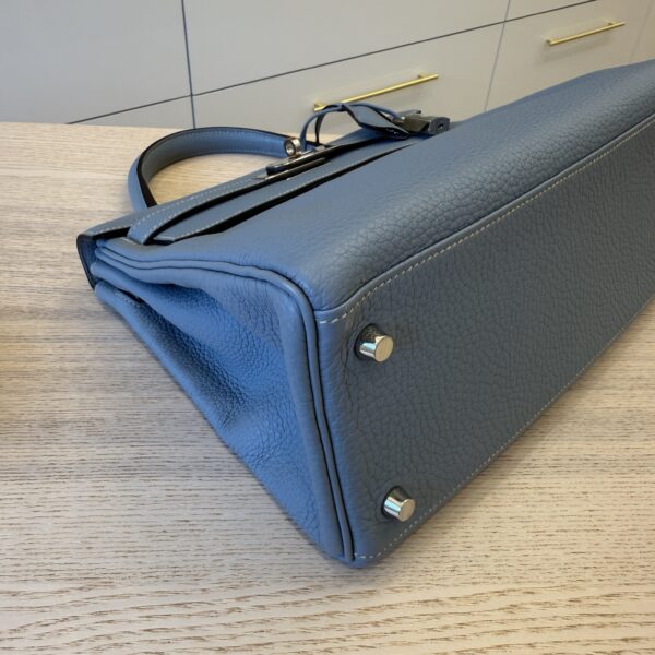 Hermes Kelly Handbag Bleu Lin Togo with Pallladium Hardware 28