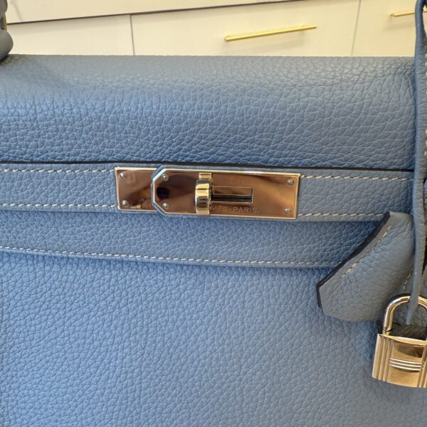 Hermes Kelly Handbag Bleu Lin Togo with Pallladium Hardware 28