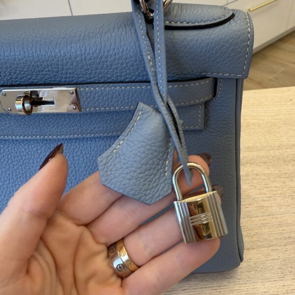 Hermes Kelly Handbag Bleu Lin Togo with Pallladium Hardware 28