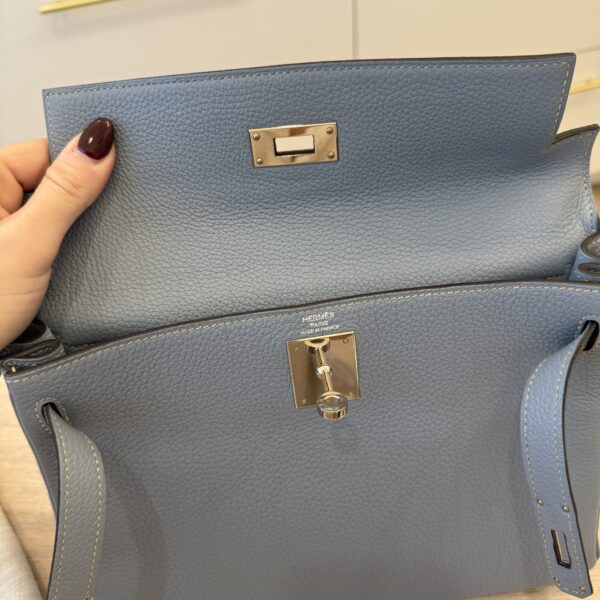 Hermes Kelly Handbag Bleu Lin Togo with Pallladium Hardware 28