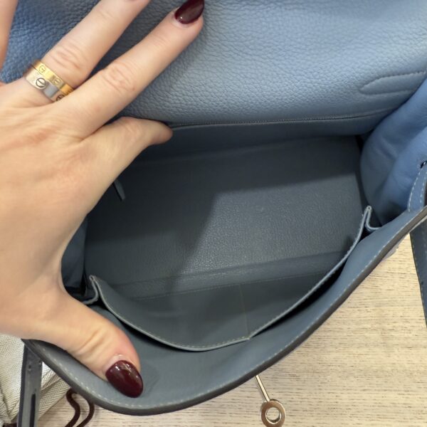 Hermes Kelly Handbag Bleu Lin Togo with Pallladium Hardware 28