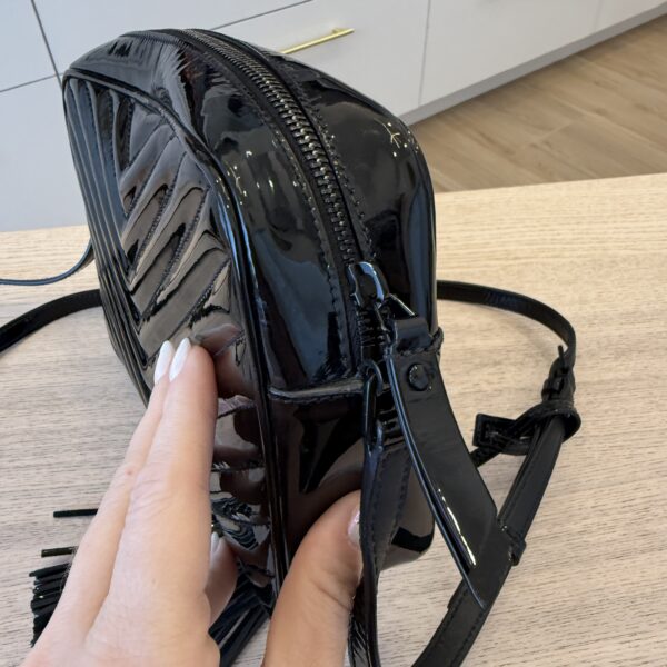 Saint Laurent (YSL) Patent Calfskin Matelasse Monogram Lou Camera Bag Black
