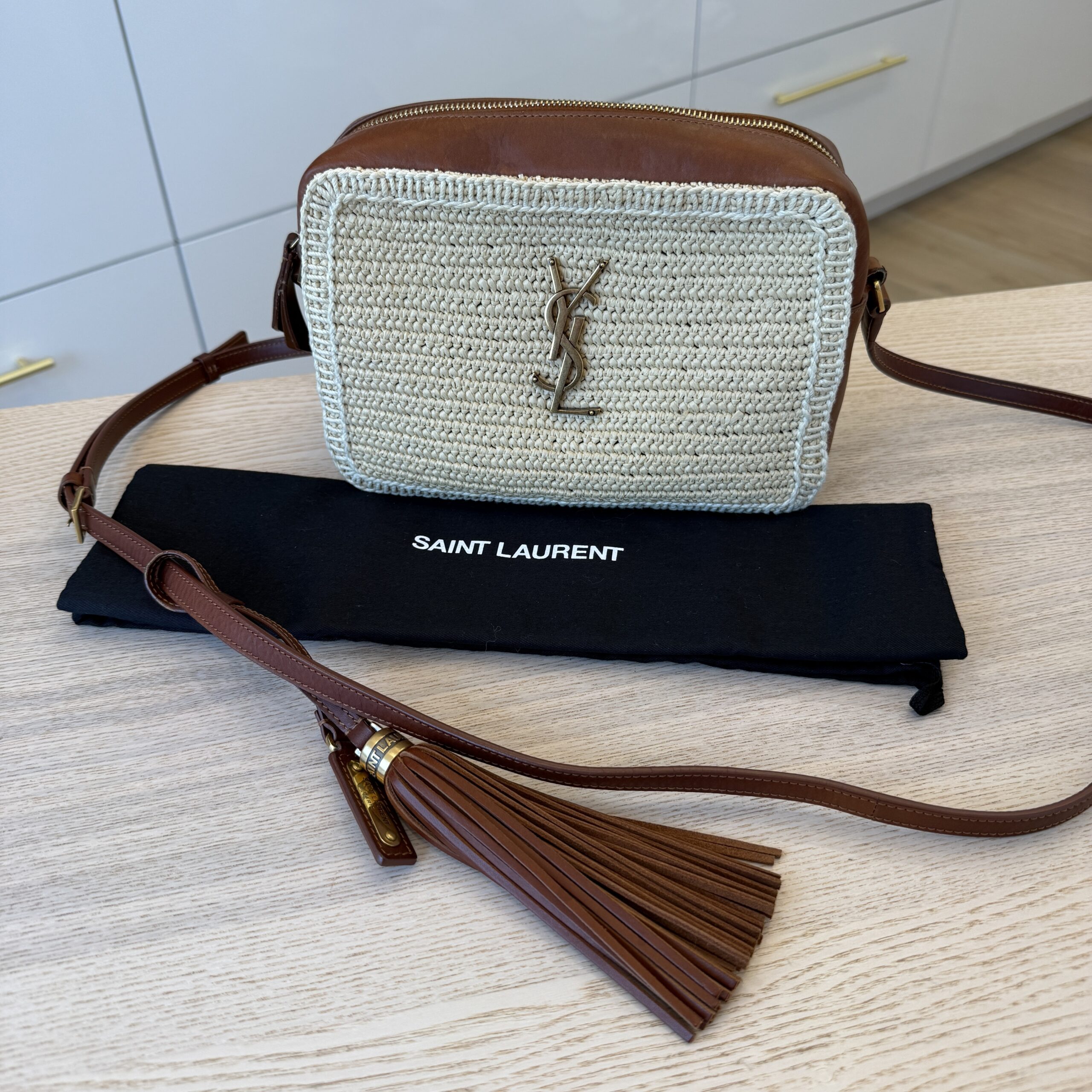 Saint Laurent (YSL) Lou Camera Bag Woven Raffia Small