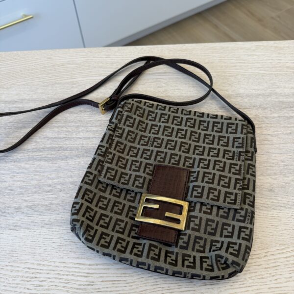 Fendi Zucchino Vitello Tube Messenger Bag Testa di Moro Beige