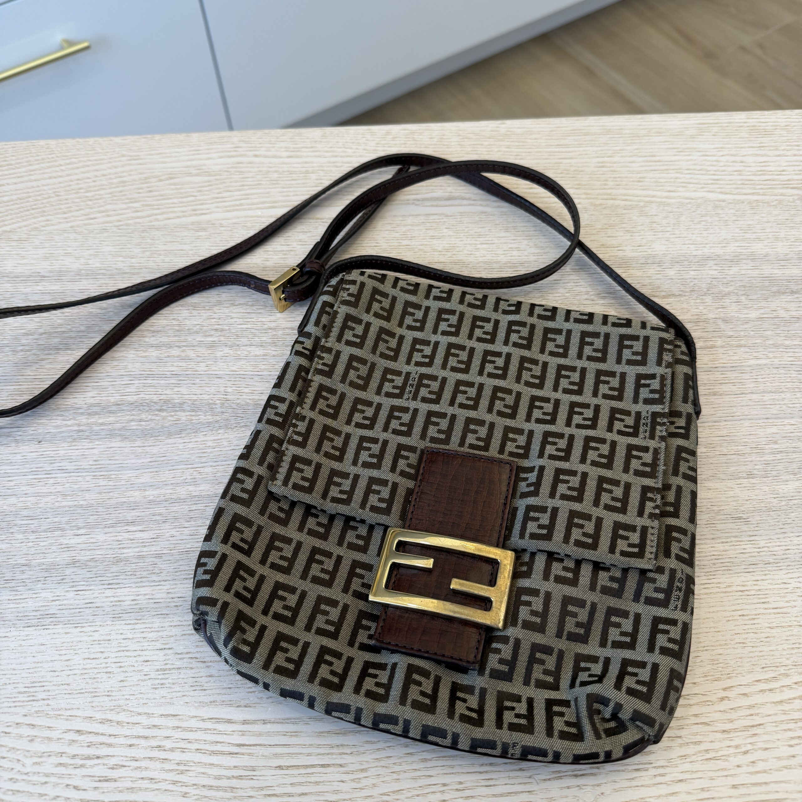 Fendi Zucchino Vitello Tube Messenger Bag Testa di Moro Beige