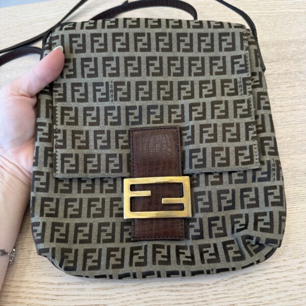 Fendi Zucchino Vitello Tube Messenger Bag Testa di Moro Beige