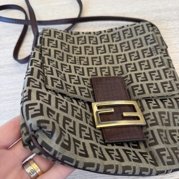 Fendi Zucchino Vitello Tube Messenger Bag Testa di Moro Beige