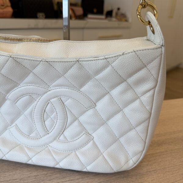 Chanel Vintage Timeless Caviar Shoulder Bag White GHW