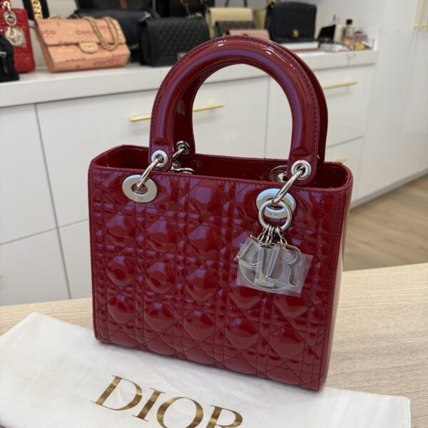 Christian Dior Patent Cannage Medium Lady Dior Silver Hardware