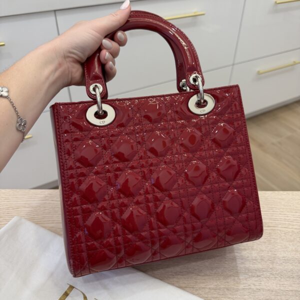 Christian Dior Patent Cannage Medium Lady Dior Silver Hardware