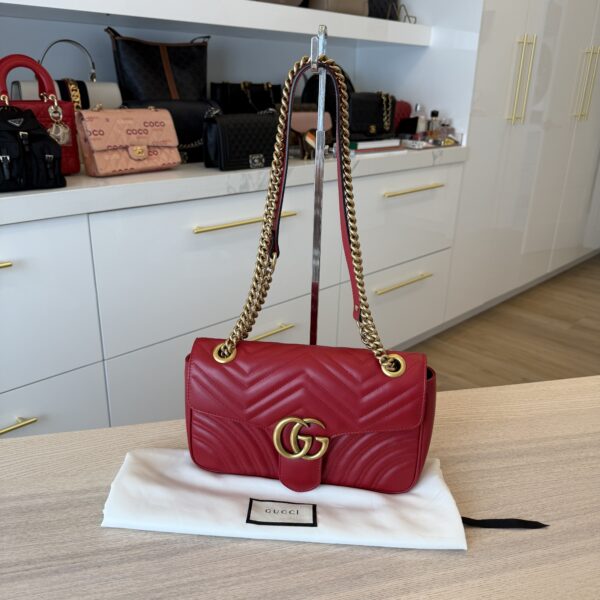 Gucci Matelasse Small GG Marmont Shoulder Bag Red
