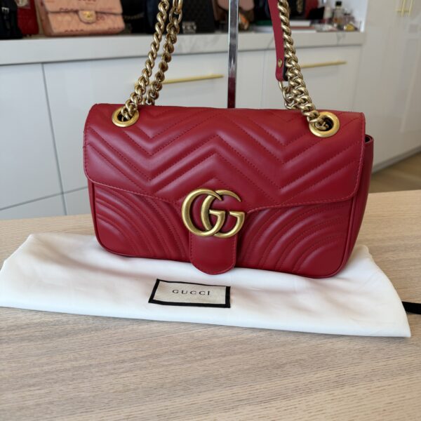 Gucci Matelasse Small GG Marmont Shoulder Bag Red