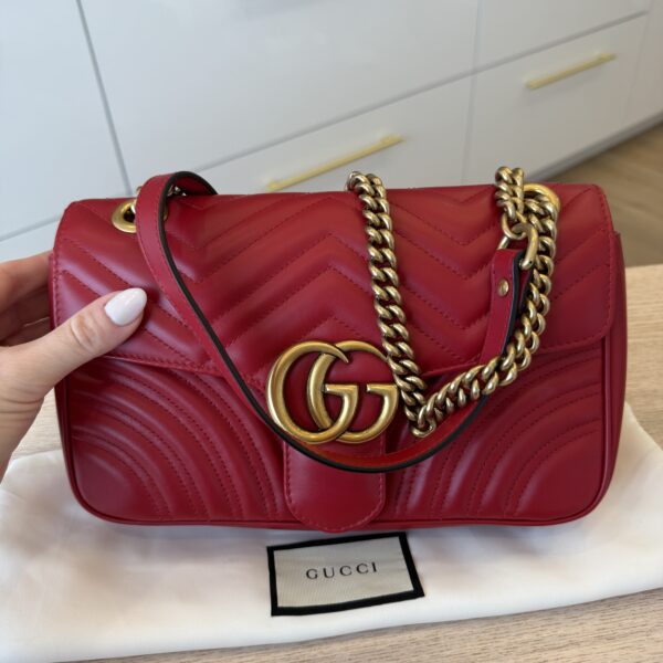 Gucci Matelasse Small GG Marmont Shoulder Bag Red