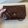 Chanel Patent Quilted Wallet on Chain WOC Burgundy Silver Hardware