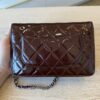 Chanel Patent Quilted Wallet on Chain WOC Burgundy Silver Hardware
