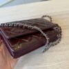 Chanel Patent Quilted Wallet on Chain WOC Burgundy Silver Hardware