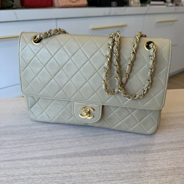 Chanel Medium Vintage Classic Flap with 24K Gold Hardware Beige Claire