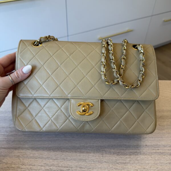 Chanel Medium Vintage Classic Flap with 24K Gold Hardware Beige Claire