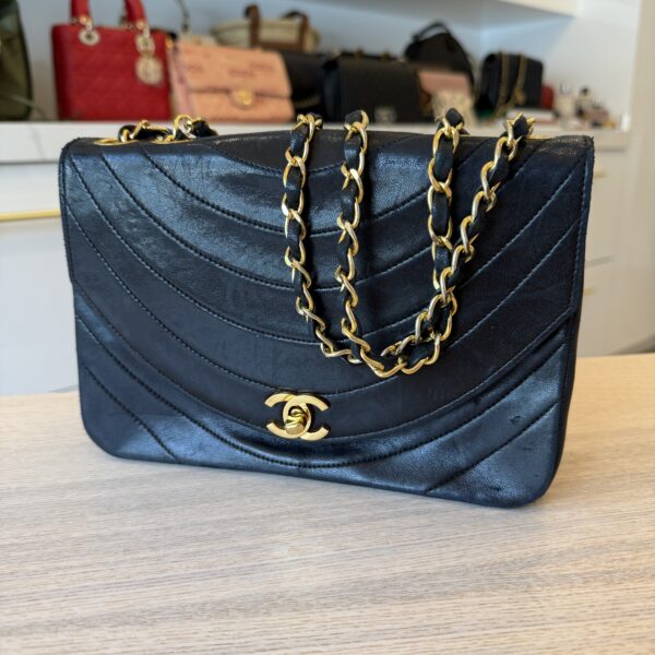 Chanel Lambskin Ribbon Quilted Small Single Flap Black 24K Gold Hardware
