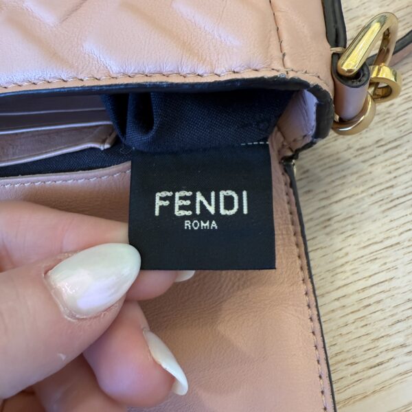 Fendi Nappa FF 1974 Embossed Mini Baguette Rosa Quarzo
