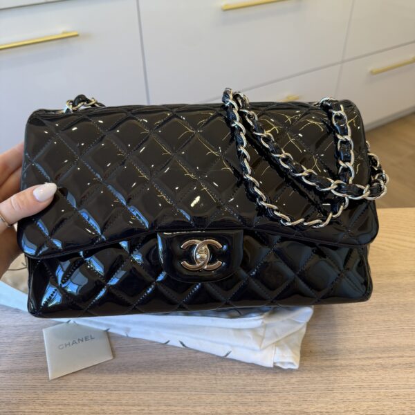 Chanel Patent Quilted Jumbo Double Flap Navy